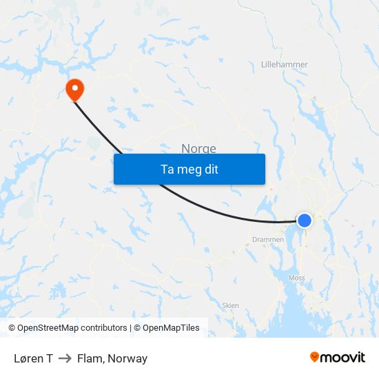 Løren T to Flam, Norway map