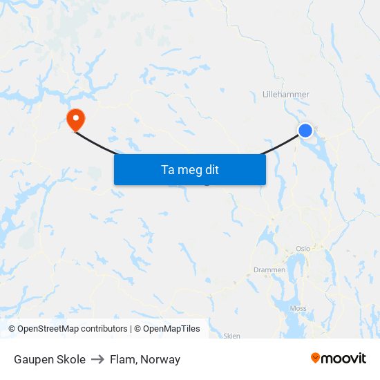 Gaupen Skole to Flam, Norway map