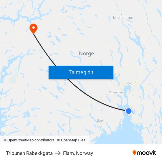 Tribunen Rabekkgata to Flam, Norway map