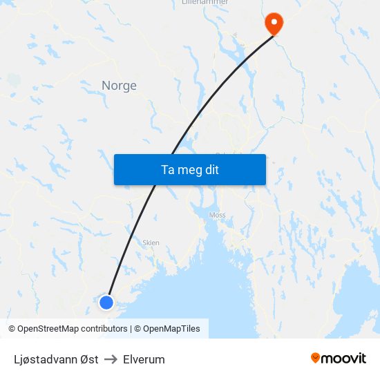 Ljøstadvann Øst to Elverum map