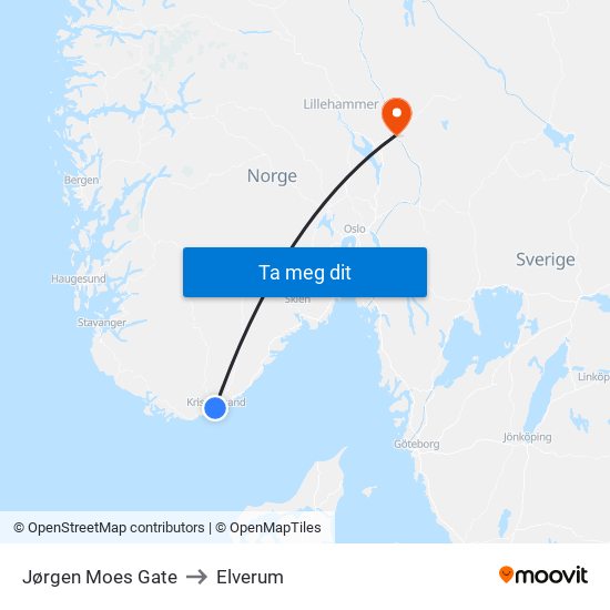 Bryggeriet to Elverum map