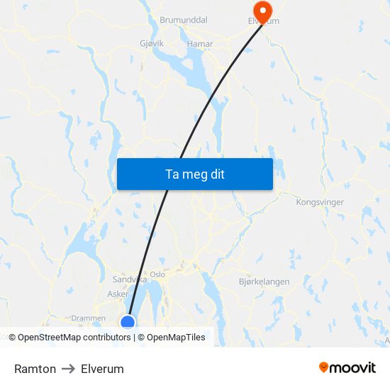 Ramton to Elverum map