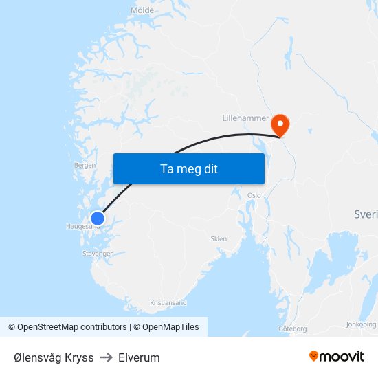 Ølensvåg Kryss to Elverum map