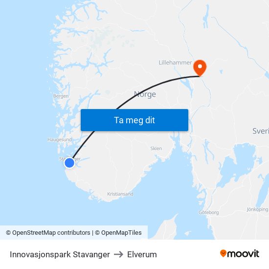 Innovasjonspark Stavanger to Elverum map