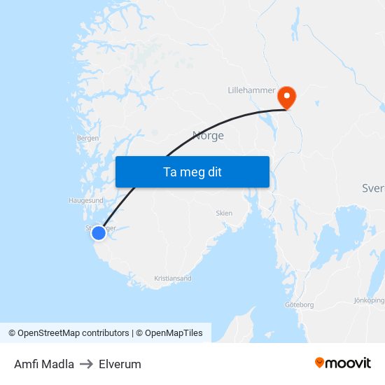 Amfi Madla to Elverum map