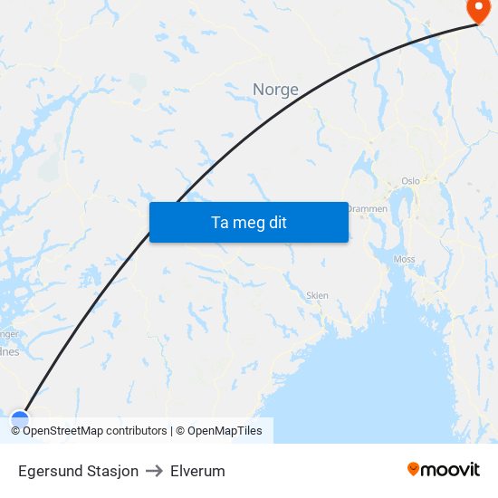 Egersund Stasjon to Elverum map