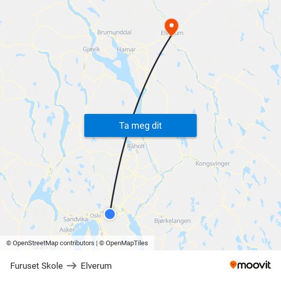 Furuset Skole to Elverum map