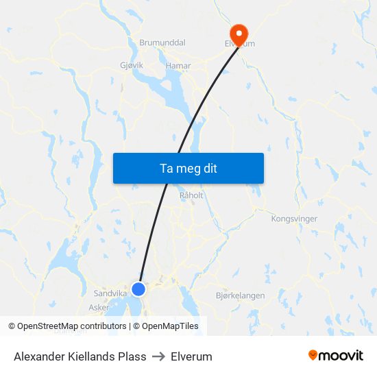Alexander Kiellands Plass to Elverum map