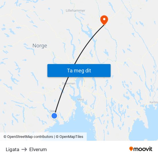 Ligata to Elverum map