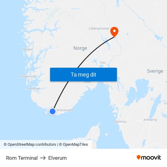 Rom Terminal to Elverum map