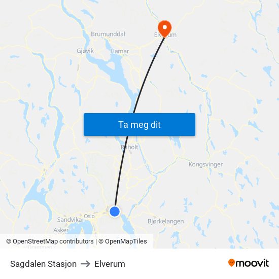 Sagdalen Stasjon to Elverum map