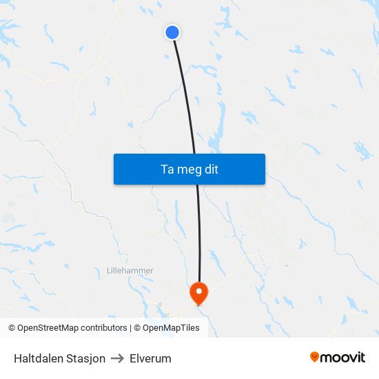 Haltdalen Stasjon to Elverum map