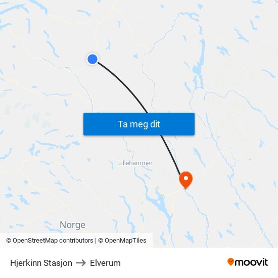 Hjerkinn Stasjon to Elverum map