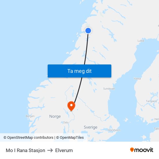 Mo I Rana Stasjon to Elverum map