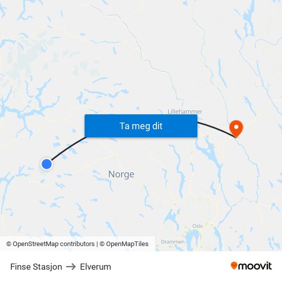 Finse Stasjon to Elverum map