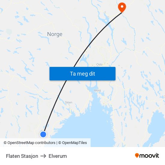 Flaten Stasjon to Elverum map