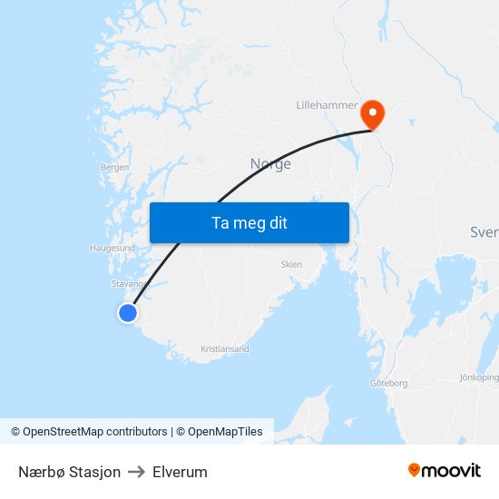 Nærbø Stasjon to Elverum map