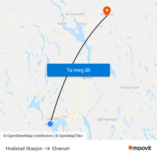 Hvalstad Stasjon to Elverum map