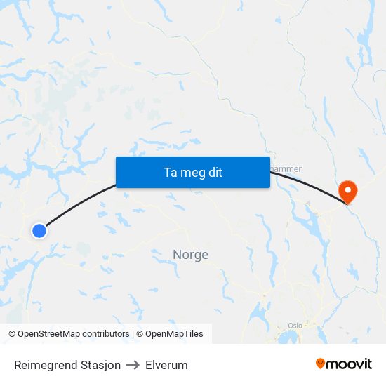 Reimegrend Stasjon to Elverum map