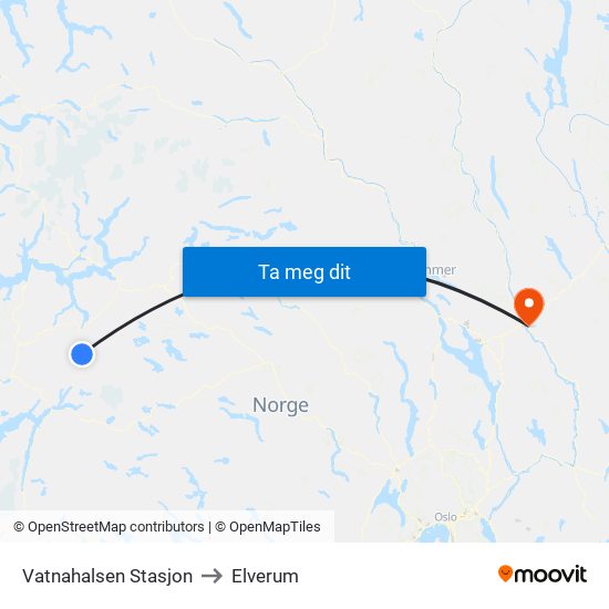 Vatnahalsen Stasjon to Elverum map