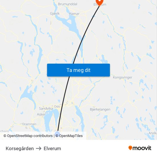 Korsegården to Elverum map