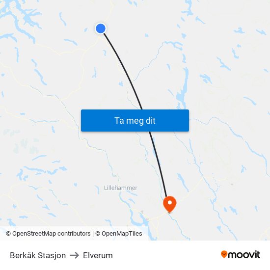 Berkåk Stasjon to Elverum map