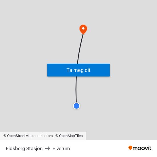 Eidsberg Stasjon to Elverum map