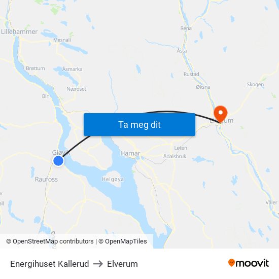 Energihuset Kallerud to Elverum map