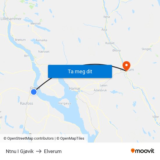 Ntnu I Gjøvik to Elverum map