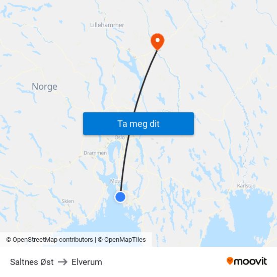 Saltnes Øst to Elverum map