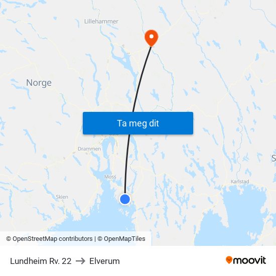 Lundheim Rv. 22 to Elverum map