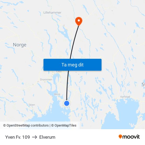 Yven Fv. 109 to Elverum map