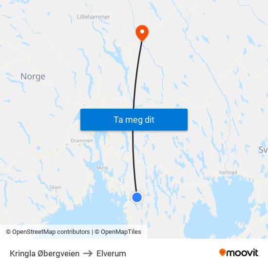 Kringla Øbergveien to Elverum map