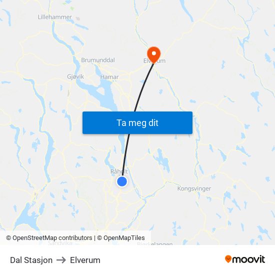 Dal Stasjon to Elverum map