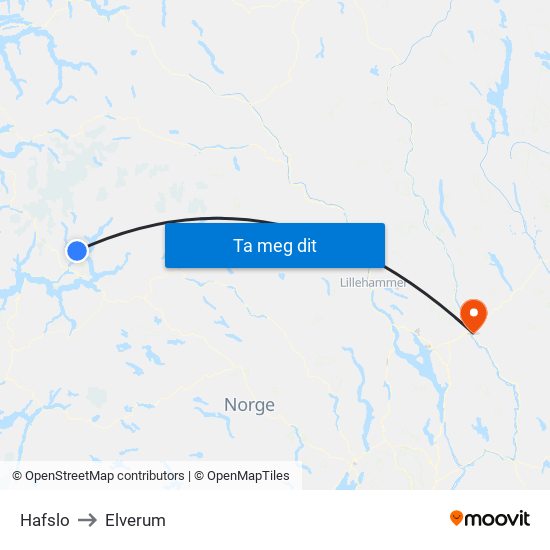 Hafslo to Elverum map