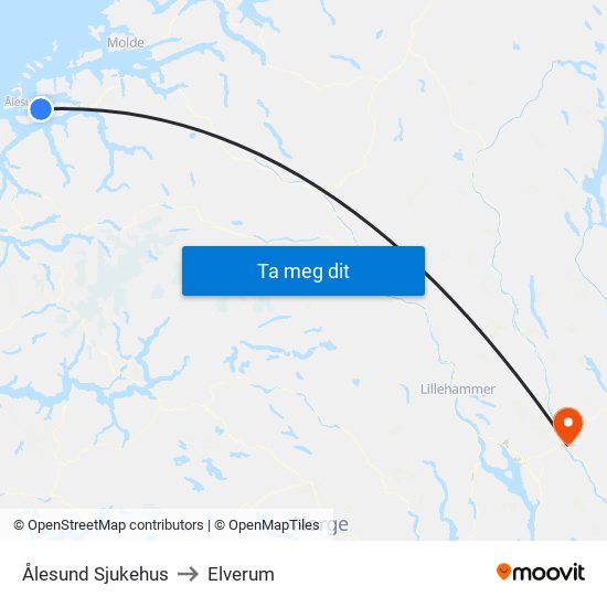 Ålesund Sjukehus to Elverum map