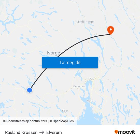 Rauland Krossen to Elverum map