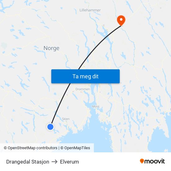 Drangedal Stasjon to Elverum map