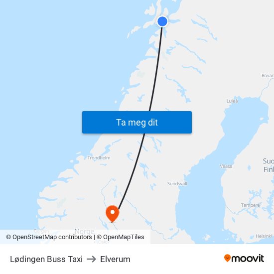 Lødingen Buss Taxi to Elverum map