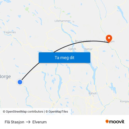 Flå Stasjon to Elverum map