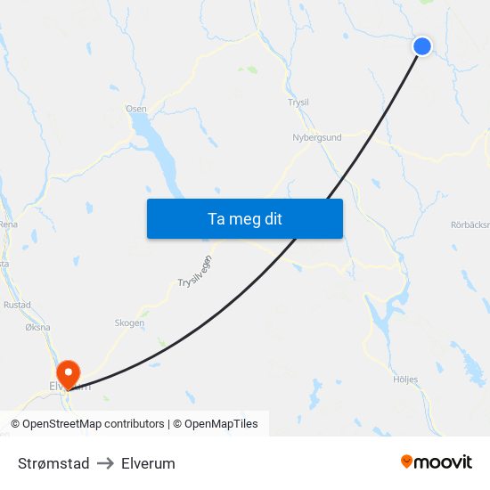 Strømstad to Elverum map