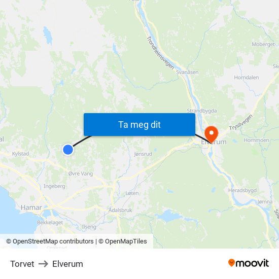 Torvet to Elverum map