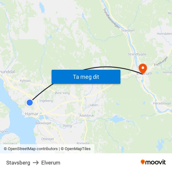 Stavsberg to Elverum map