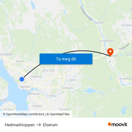 Hedmarktoppen to Elverum map