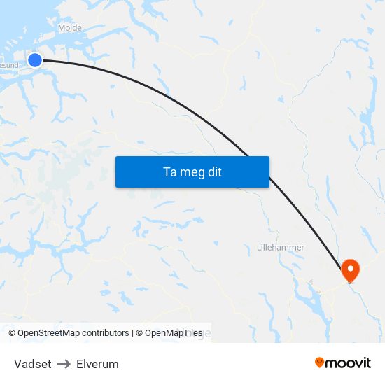 Vadset to Elverum map