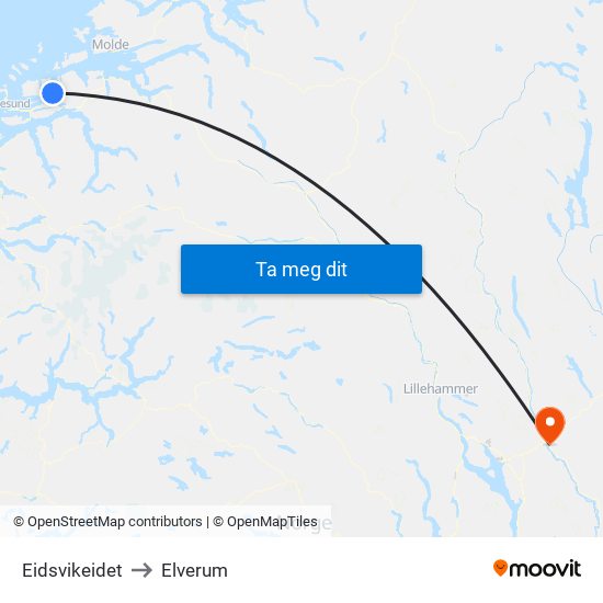 Eidsvikeidet to Elverum map