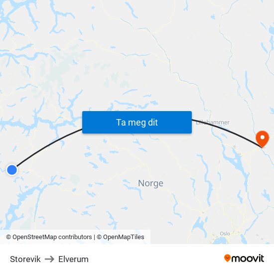 Storevik to Elverum map