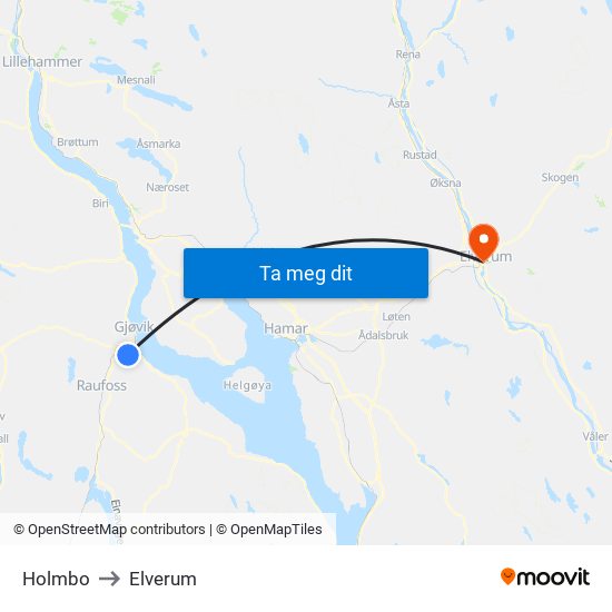 Holmbo to Elverum map