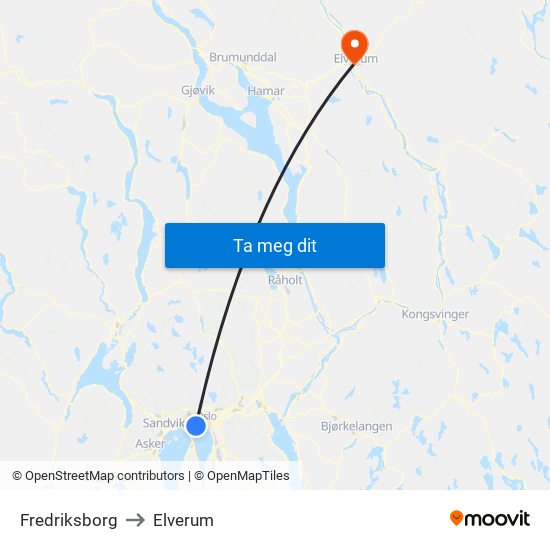 Fredriksborg to Elverum map