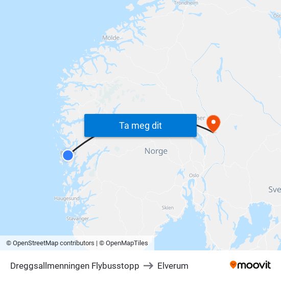 Dreggsallmenningen Flybusstopp to Elverum map